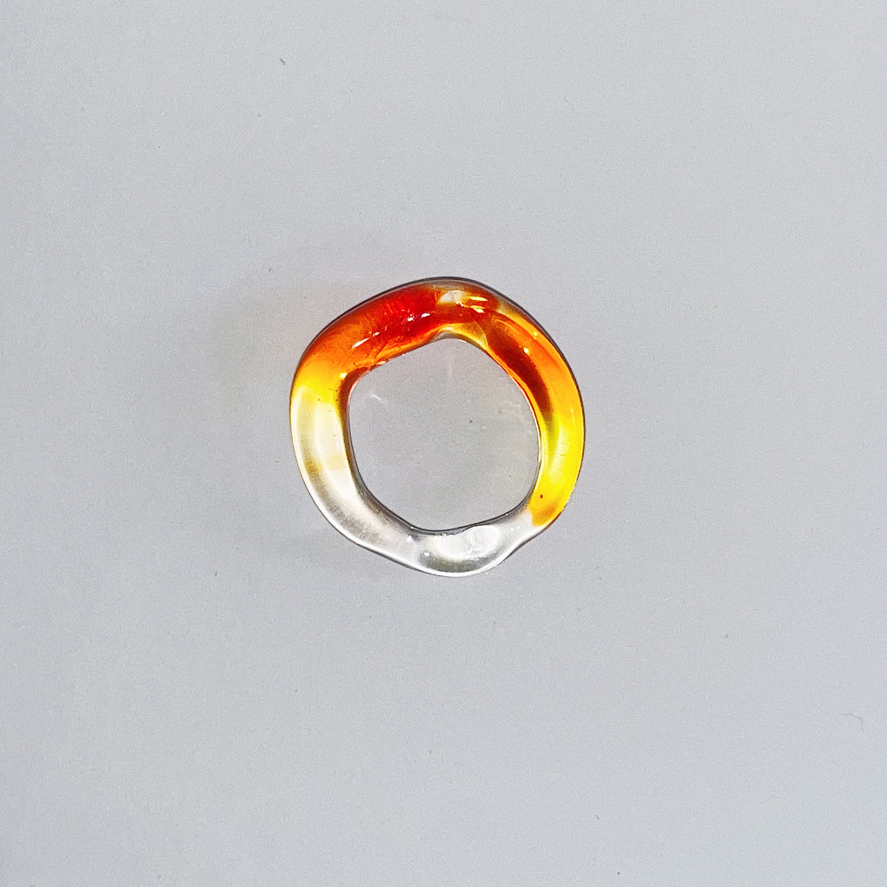 Clear Orange Squiggle Glass Ring