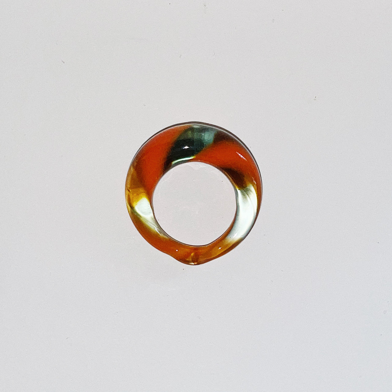 Grey Orange Glass Spiral Ring